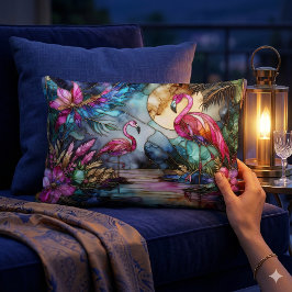 Stained Glass Flamingo Moon Garden ランバークッション