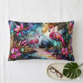 Stained Glass Flamingo Moon Garden ランバークッション