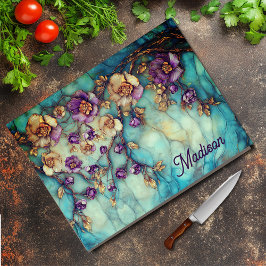 Stained glass floral blue purple カッティングボード