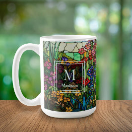 Stained Glass Floral Design Monogram Name Mug コーヒーマグカップ