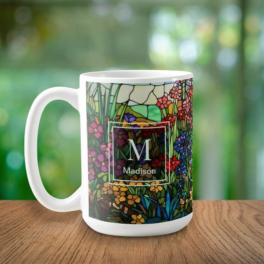 Stained Glass Floral Design Monogram Name Mug コーヒーマグカップ