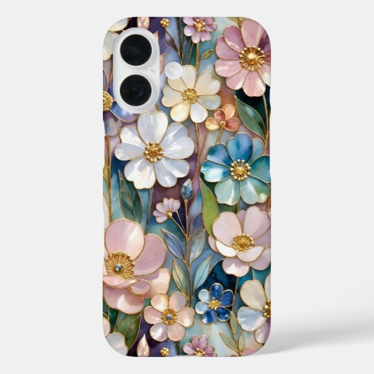 Stained Glass Floral iPhone Case Pastel Blue Pink  Case-Mate iPhoneケース (裏面)