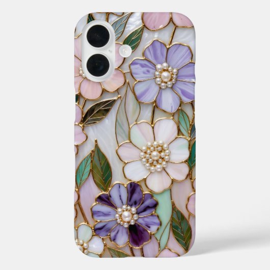 Stained Glass Floral iPhone Case Pearl Flower Case-Mate iPhoneケース (裏面)