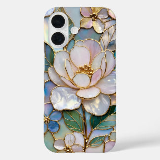 Stained Glass Floral iPhone Case Pink Gold Flower 16ケース