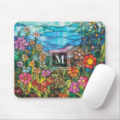 Stained Glass Flower Garden Monogram Mousepad マウスパッド (マウス)