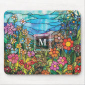 Stained Glass Flower Garden Monogram Mousepad マウスパッド (正面)