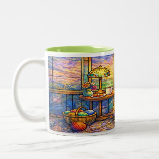 Stained Glass Grandma Mug Knitting, Cat & Cozy ツートーンマグカップ (左)