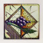 Stained Glass Grapes and Wheat Illustration ジグソーパズル (横)