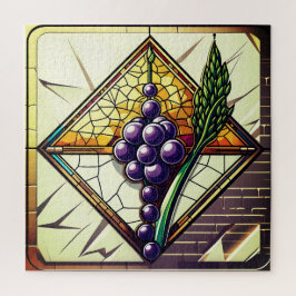 Stained Glass Grapes and Wheat Illustration ジグソーパズル