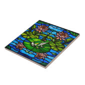 Stained Glass Green Frog and Water Lily Flowers  タイル (側面)