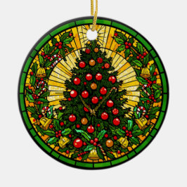 Stained Glass Holly & Bells Tree セラミックオーナメント