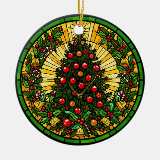 Stained Glass Holly & Bells Tree セラミックオーナメント (正面)