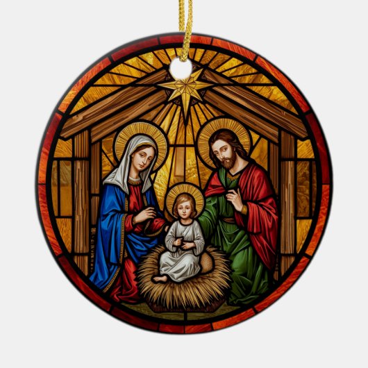 Stained Glass Holy Family Nativity セラミックオーナメント (正面)