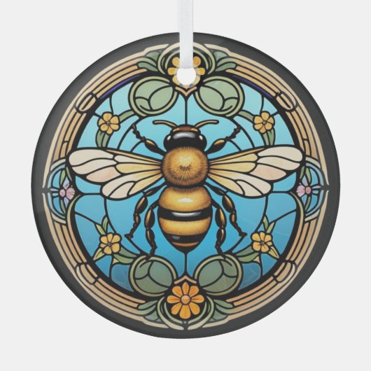 Stained Glass Honeybee ガラスオーナメント (正面)