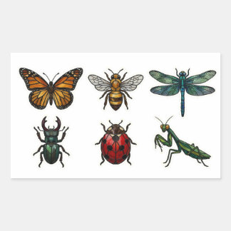 Stained Glass Insect & Bug Sticker Set 長方形シール