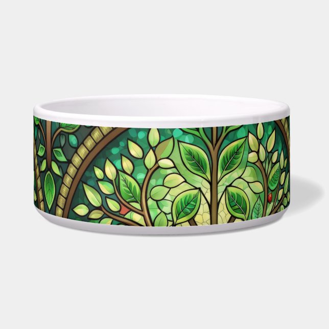Stained glass-inspired bowl with green leaves  ボウル (正面)