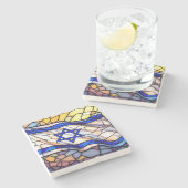 Stained Glass Israel Flag Mosaic Judaica Art ストーンコースター (横)