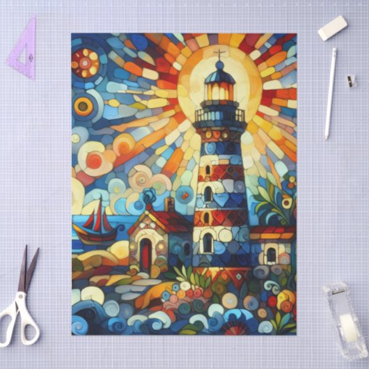 Stained-Glass Lighthouse Nautical Decoupage  薄葉紙 (クラフト)