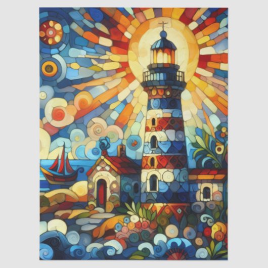 Stained-Glass Lighthouse Nautical Decoupage  薄葉紙 (正面)
