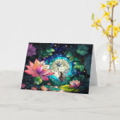 Stained Glass Little Fairy With Dragonfly カード (黄色い花)