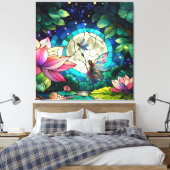 Stained Glass Little Fairy With Dragonfly キャンバスプリント (インサイチュ (寝室))
