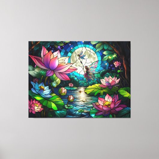 Stained Glass Little Fairy With Dragonfly キャンバスプリント (正面)