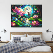 Stained Glass Little Fairy With Dragonfly キャンバスプリント (インサイチュ (寝室))