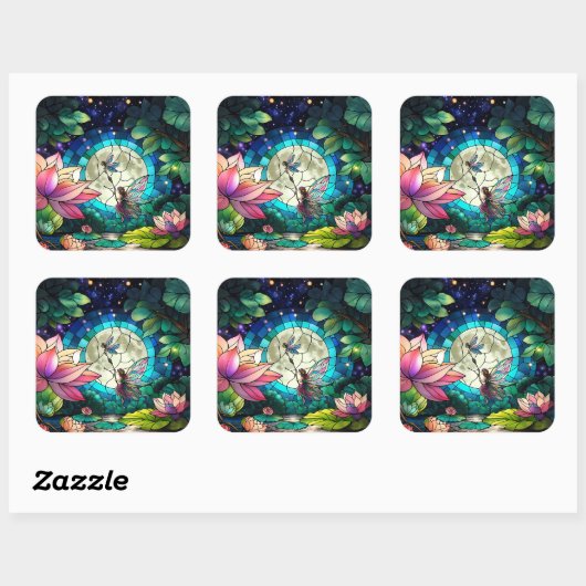 Stained Glass Little Fairy With Dragonfly スクエアシール (シート)