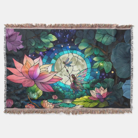 Stained Glass Little Fairy With Dragonfly スローブランケット (正面)