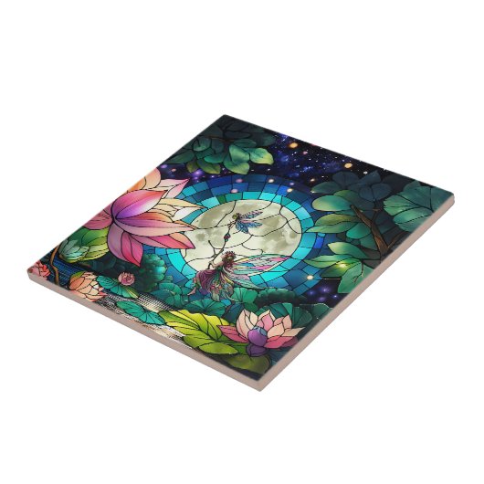 Stained Glass Little Fairy With Dragonfly タイル (側面)