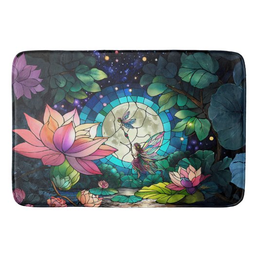 Stained Glass Little Fairy With Dragonfly バスマット (正面)