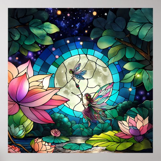 Stained Glass Little Fairy With Dragonfly ポスター (正面)