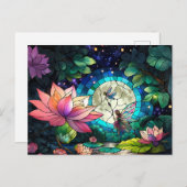 Stained Glass Little Fairy With Dragonfly ポストカード (正面/裏面)