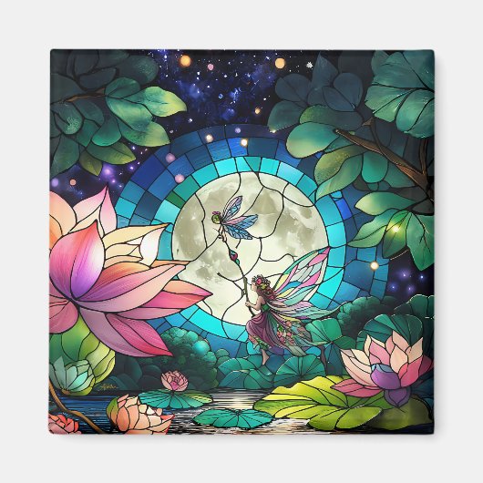 Stained Glass Little Fairy With Dragonfly マグネット (正面)