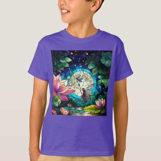 Stained Glass Little Fairy With Dragonfly Tシャツ (正面)