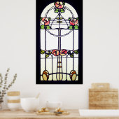 Stained glass look art nouveau floral window ポスター (キッチン)
