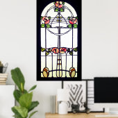 Stained glass look art nouveau floral window ポスター (ホームオフィス)