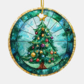 Stained Glass Look Christmas Tree & Star Holiday セラミックオーナメント (正面)