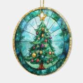 Stained Glass Look Christmas Tree & Star Holiday セラミックオーナメント (左)
