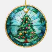 Stained Glass Look Christmas Tree & Star Holiday セラミックオーナメント (裏面)