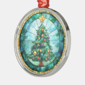 Stained Glass Look Christmas Tree & Star Holiday メタルオーナメント (左)