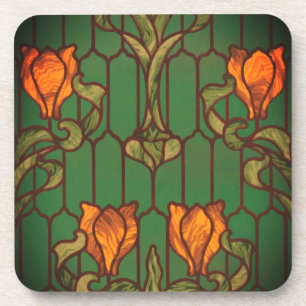 Stained glass look floral art nouveau flowers  コースター