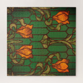 Stained glass look floral art nouveau flowers  ジグソーパズル (横)