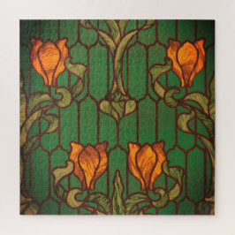 Stained glass look floral art nouveau flowers  ジグソーパズル