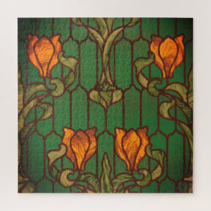 Stained glass look floral art nouveau flowers  ジグソーパズル