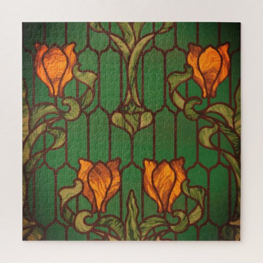 Stained glass look floral art nouveau flowers  ジグソーパズル (縦)