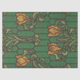 Stained glass look floral art nouveau green orange 薄葉紙