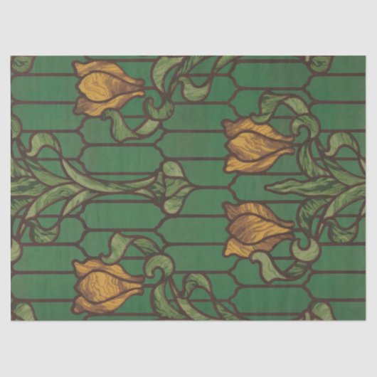 Stained glass look floral art nouveau green orange 薄葉紙 (正面)