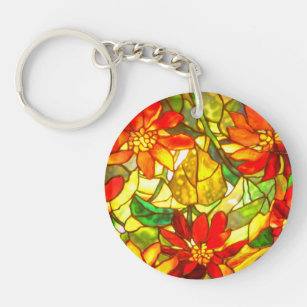 Stained glass look poinsettia flower tiffany  キーホルダー