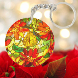 Stained glass look poinsettia flower tiffany  キーホルダー